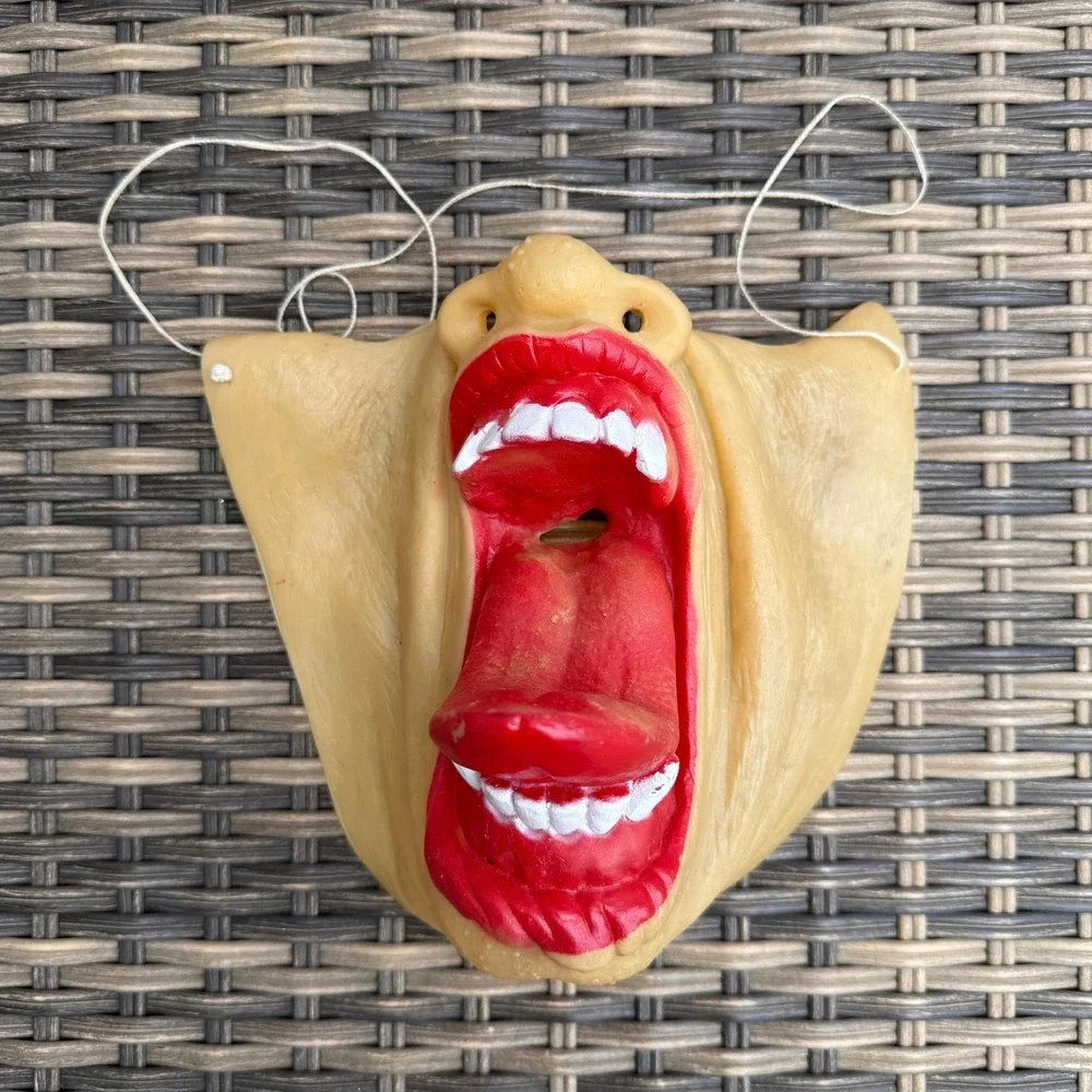 Vintage Rubber Halloween Hanging Mask Open Mouth Long Tongue Horror Wall Decor